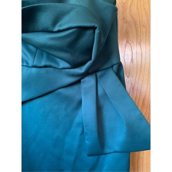 ASOS Bandeau Fold Bow Front Scuba Midi Dress Dark Green Size 10 - Picture 3 of 8